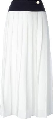 Pleated Midi Skirt Women Silkpolyester 6, Women's, White