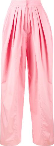 Pleated Wide Leg Trousers Women Cotton 36, Pinkpurple