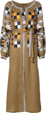 Aztec Stylised Dress Women Linenflax Xs, Brown