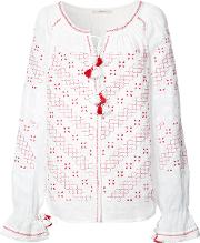 Detailed Embroidery Contrast Blouse Women Linenflax Xs, Women's, White