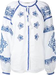Embroidered Blouse Women Linenflax S, White