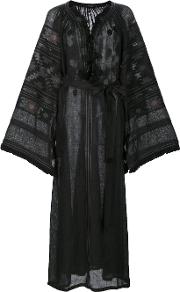 Embroidered Tasseled Dress Women Linenflax Xs, Black