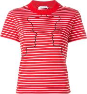 Embroidered Striped T Shirt Women Cotton 40, Women's, Red
