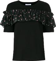 Floral Ruffled Strap T Shirt Women Cotton 36, Black