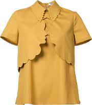 Scalloped Collar T Shirt Women Cotton 38, Women's, Brown