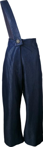 Cropped Shoulder Strap Trousers Women Cottonlyocell 44, Blue