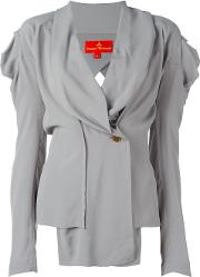 V Neck Draped Buttoned Blouse Women Silkacetate 44, Grey