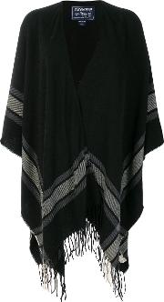 Woolrich Striped Poncho With Fringe Women Acrylic One Size, Black 