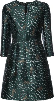 Leopard Print Flared Dress Women Polyester 2, Green