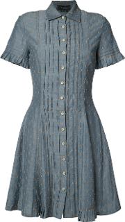 Pleated Shirt Dress Women Cotton 4, Blue