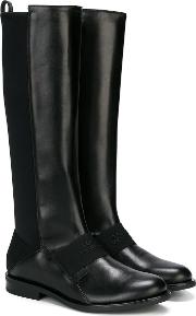 Young Versace Logo Embossed Strap Boots Kids Leatherneoprenerubber 39, Black 