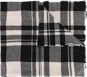 Y's Checked Scarf Women Wool One Size, Black 