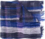 Y's Fringed Check Scarf Women Cottonlinenflax One Size, Blue 