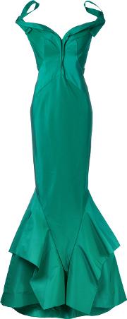 Zac Posen Bardot Fishtail Gown Women Silkpolyester 10, Green 