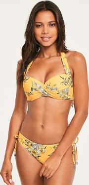 Mid Summer Floral Twist Halter Bikini Top 