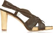  Dark Brown Leather Straps Platform Sandal Shoes