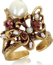  Butterfly Brass Ring Wglass Pearl