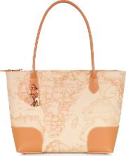 Geo Pesca Coated Canvas & Leather Shopping Bag