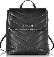  Black Quilted Eco Leather Backpack