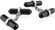 Double Sided Black Resin Silver Plated Cufflinks 