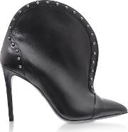  Iren Black Leather Pointed Toe High Heel Booties Wstuds
