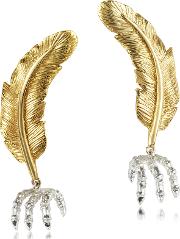 Bernard Delettrez Earrings, Bronze Feather Wsilver Claw Earrings 