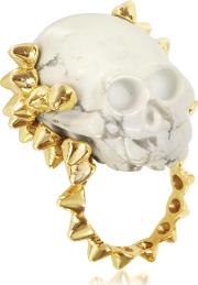Golden Studs With Marble Skull Ring 