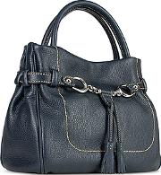  Blue Italian Pebble Calf Leather Satchel Bag