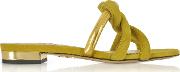  Thalia Olive Green Suede And Gold Metallic Leather Slide Sandals