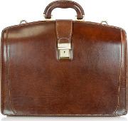 Brown Leather Buckled Diplomatic Briefcase 