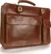 Handmade Brown Genuine Leather Double Gusset Briefcase 