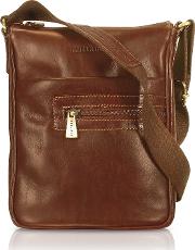  Handmade Brown Genuine Leather Vertical Cross Body Bag