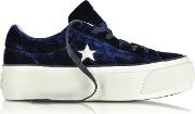 One Star Ox Eclipse Blue Velvet Flatform Sneakers 