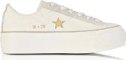  One Star Ox Egret White Canvas Flatform Sneakers Wgold Glitter Star