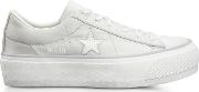  One Star Pearl Gray Satin Flatform Sneakers