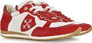 D'acquasparta - Pisa White Leather And Red Suede Sneaker 