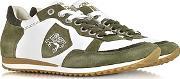 D'acquasparta - Venezia White Leather And Green Suede Sneaker 