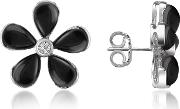 Diamond Gemstone Flower 18k Gold Earrings 