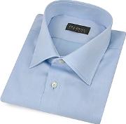 Handmade Light Blue Twill Cotton Italian Slim Dress Shirt
