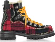  Red Tartan And Leather Canada Hiking Ankle Boots