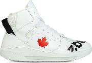 White Leather And Tecno Fabric High Top Men's Sneakers