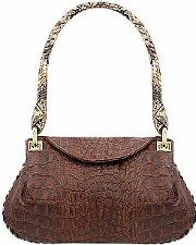 Brown Croco-embossed Leather Flap Bag Wpython Trim