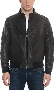  Black Leather And Nylon Men's Reversible Jacket
