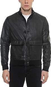  Black Leather Men's Bomber Jacket