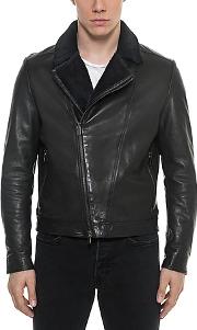  Black Padded Leather And Shearling Men's Biker Jacket