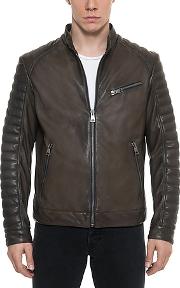  Dark Brown Padded Leather Men's Biker Jacket