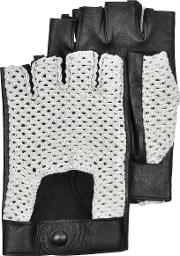 Black Leather And Cotton Men's Driving Gloves 