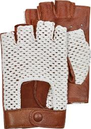 Brown Leather And Cotton Men's Driving Gloves 