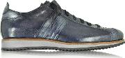 Forzieri Shoes, Italian Handcrafted Blackblue Washed Leather Sneaker 