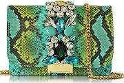  Clicky Turquoise And Green Python Leather Clutch